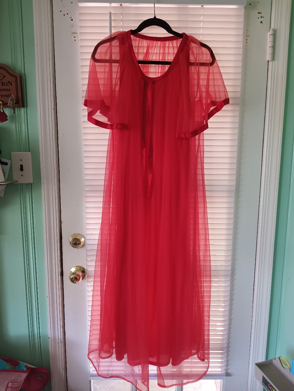 Vintage 1960s Peignoir Set Red Chiffon Floaty Maxi Gown & Robe Glamour Lounge